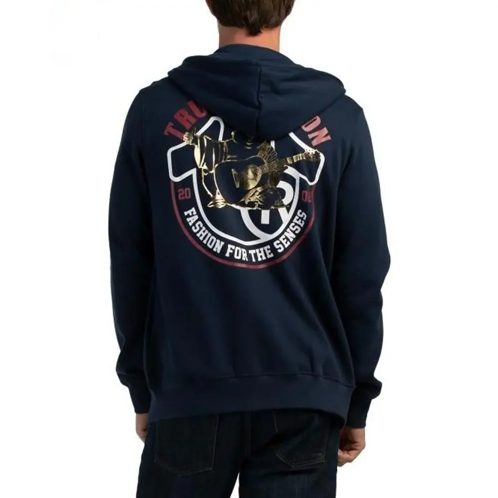 True Religion HS Dome Zip Hoodie Dress Blue Full Zip Sweatshirt Men's Large NWT